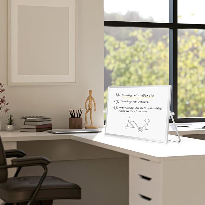 Double-Sided Magnetic White Board with Stand, 16" x 12" | Dry Erase Board with Stand, Desktop Whiteboard Easel , Portable Small White board dry erase for Drawing, Office, Home