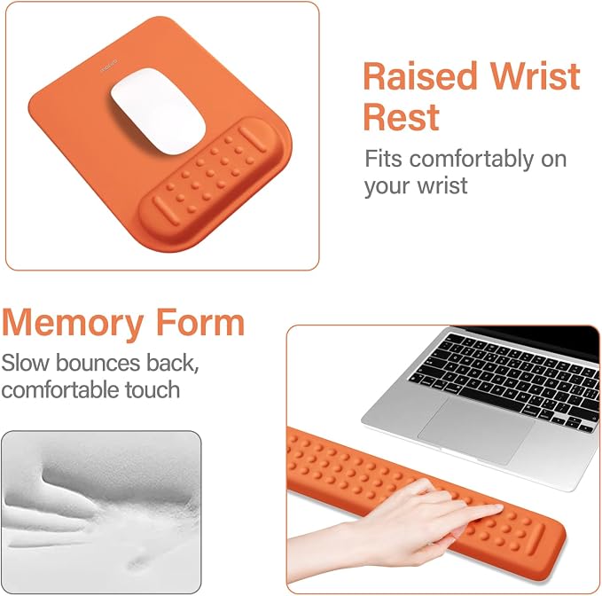 MOSISO Keyboard Stand&Wrist Rest Support for Keyboard &Mouse Pad Set | Ergonomic Massage Wrist Rest Set, Easy Typing Working Acrylic Clear Stand for Office Home, Cosmic Orange