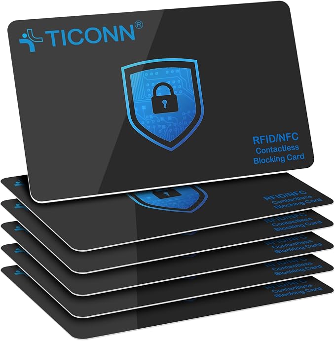 TICONN RFID Blocking Cards - 6 Pack, Premium Contactless NFC Debit Credit Card Passport Protector Blocker Set for Men & Women, Smart Slim Design Perfectly fits in Wallet/Purse (6)