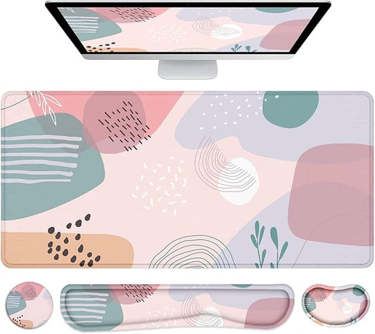 LATEEFAH Desk Mat, Mouse Pad with Wrist Rest, 4-in-1 Large Mouse Pads for Desk, Ergonomic Mouse Pad and Keyboard Wrist Rest Gaming Keyboard Mat for Office, Home