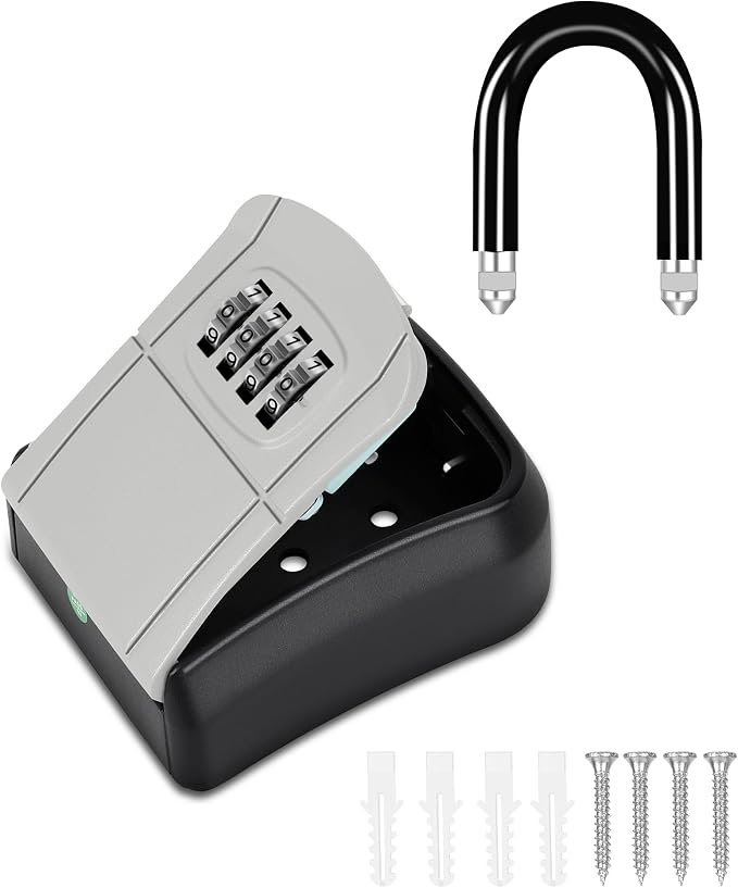 Portable Key Lock Box,Key Holder Safe Security Lock Box for Indoor, Outdoor, Garage, Garden, Store (1, Grey)