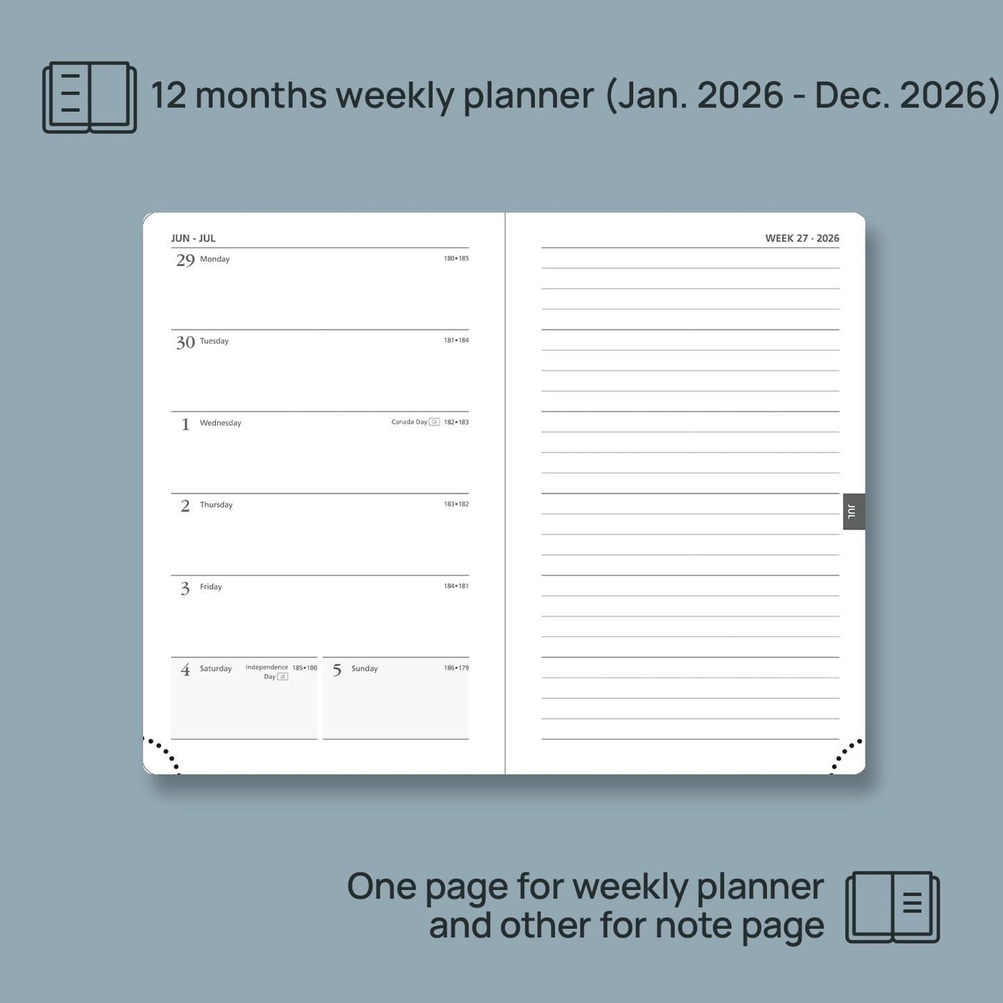 POPRUN Weekly Planner 2026 Pocket Size Calendar (4" x 6.25") 12 Months Notebook with Horizontal Layout, Leather Soft Cover, Inner Pocket, 100GSM Thick Paper, Pen Holder - Petrol Green