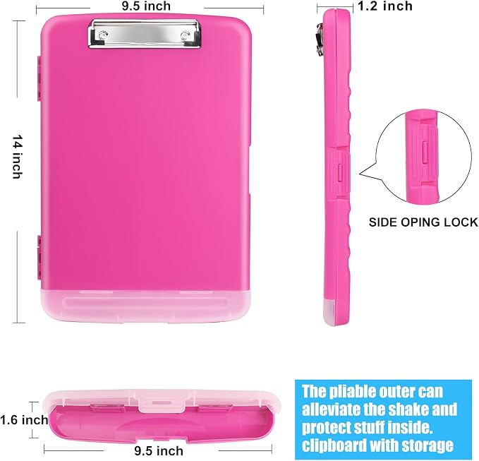 Plastic Clipboard with Storage,A4 Nursing Clipboard Folder with Pen Holder,Cute Clip Boards 8.5x11 Heavy Duty,Side Opening for Office,School,Home Work,Hot Pink