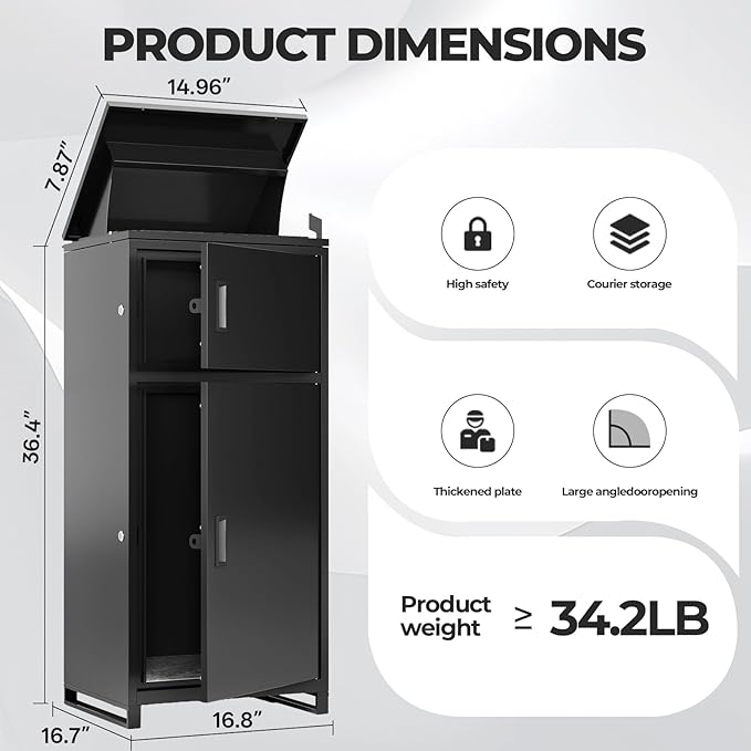 Package Delivery Boxes for Outside – Large Outdoor Parcel Drop Box with Lock, Waterproof & Anti-Theft, Steel Mailbox for Porch, Home, Patio or Front Door (No Assembly Required)