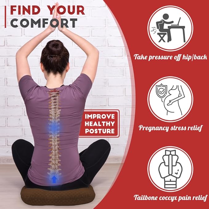 Stuffed Donut Pillow Seat Cushion | for Tailbone and Coccyx Pain, Hemorrhoids, Bed Sores, Pregnancy, Prostate, Surgery Recovery, Sitting Pressure Relief, for Home, Office and Car (Brown)