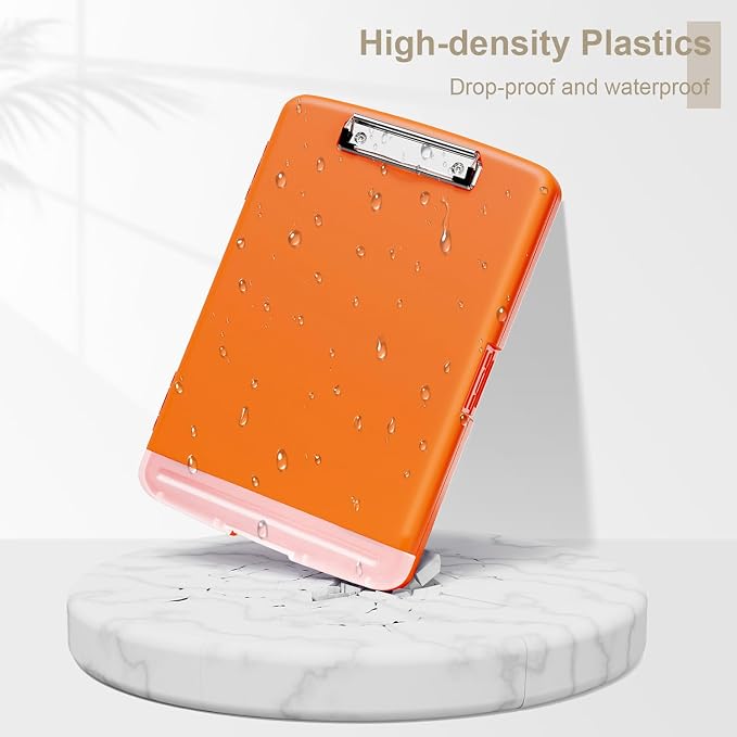 Piasoenc Clipboard with Storage, 8.5 x 11 Clip Board with Pen Holder, Orange