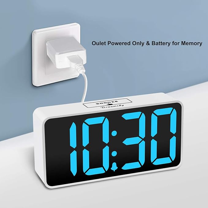 DreamSky Small Digital Alarm Clock for Bedroom with Large Big Numbers | Electric Bedside Desk Clock with USB Charging Port, Brightness Dimmer, Adjustable Alarm Volume, USB-C Adapter Powered
