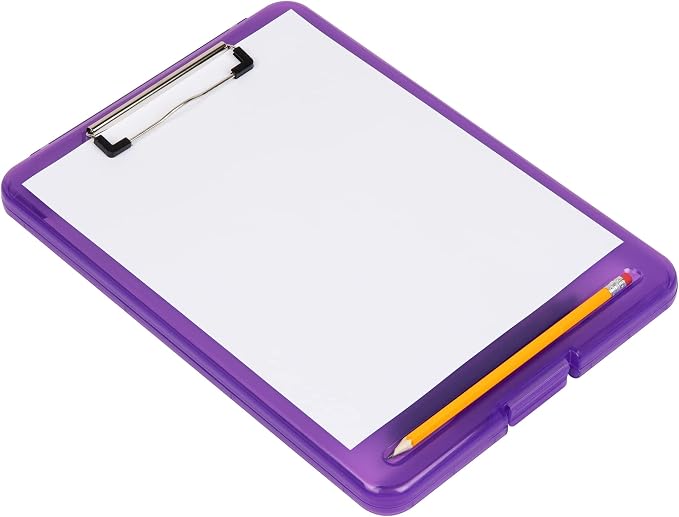 Mind Reader Clipboard with Storage, Teacher, Nursing Clipboard, Plastic, 9.25"L x 13.25"W x 1"H, Set of 6, Assorted Colors