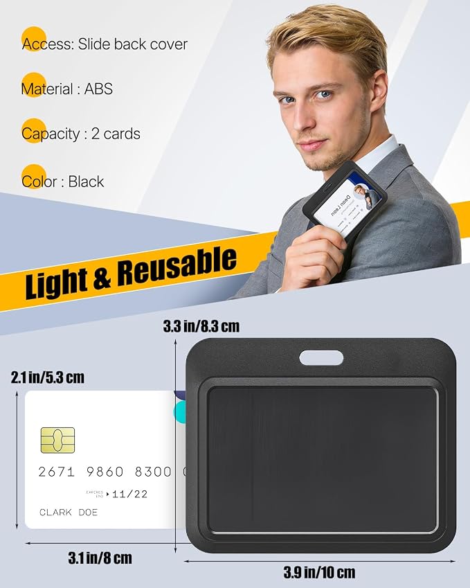 Uniclife 3 Pack Sliding ID Badge Holder Black Horizontal Hard Plastic Case with Clear Window Card Protector Pouch for Office School ID Credit Cards Proximity Key Cards Driver’s Licenses and Passes | Hard black sliding horizontal case with clear window ...