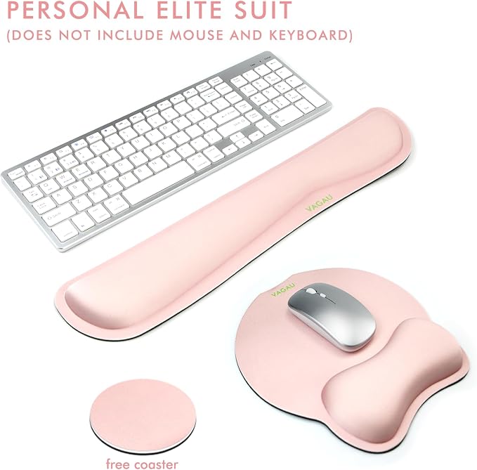 VAGAU Premium Keyboard Wrist Rest and Mouse Pad Wrist Support Pink | Ergonomic Memory Foam Set for Office, Laptop, Mac, Computer and Gaming,Comfortable Typing &Wrist Pain Relief