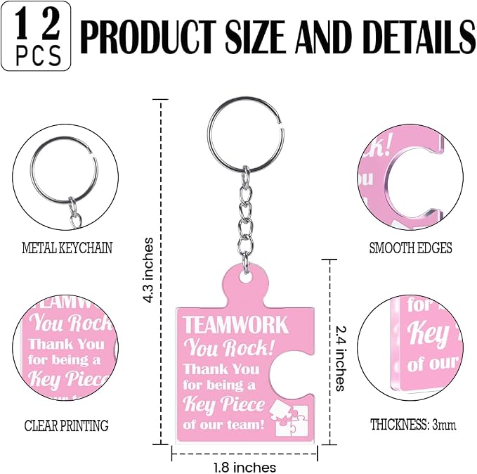 Team Appreciation Gifts Bulk Thank You Keychains for Coworkers | Gift Set for Employee, Staff, Teachers, Teamwork Puzzle Piece Keyring, Acrylic