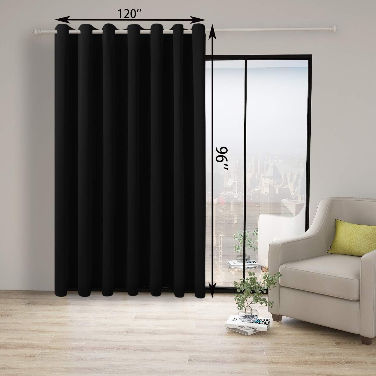 BONZER Extra Wide Room Divider Curtain Total Privacy Wall Noise Reducing Blackout Curtains for Patio Sliding Glass Door, 96L x 120W Inch (8L x 10W ft), 1 Panel, Black