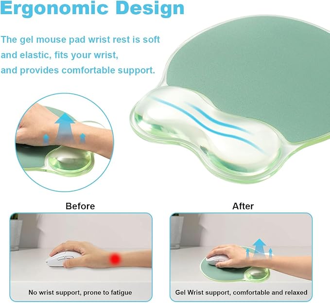 Gel Wrist Rest for Keyboard and Mouse - Ergonomic Green Mouse Pad with Wrist Rest Support Non-Slip Base for Desktop/Latop/Office/Home