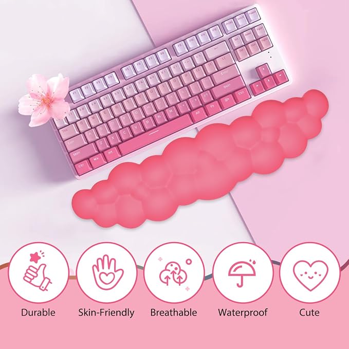 JIKIOU Upgrade Leather Cloud Wrist Rest for Keyboard and Mouse & Cup Pad | Wish Gift-Cute Cloud Shape, Comfortable and don’t Irritate to Skin, Non-Slip PU Base,Soft Memory Foam filled for Pain Relief