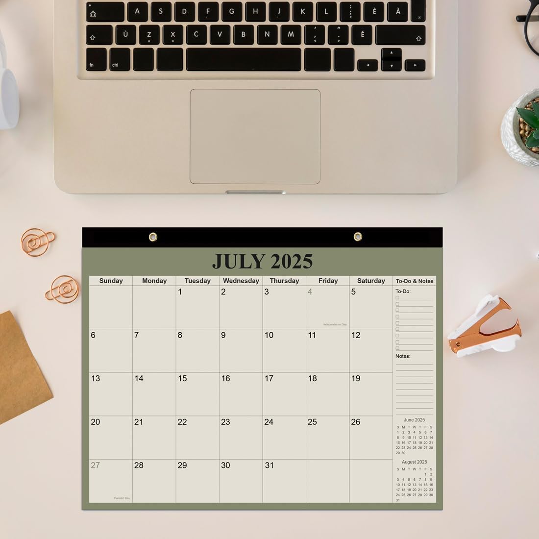 Desk Calendar 2025-2026 - 18 Months Calendar from July 2025 to December 2026, Calendar 2025-2026 with Thick Paper for Office Home School Organizing, 14" X 11", Green