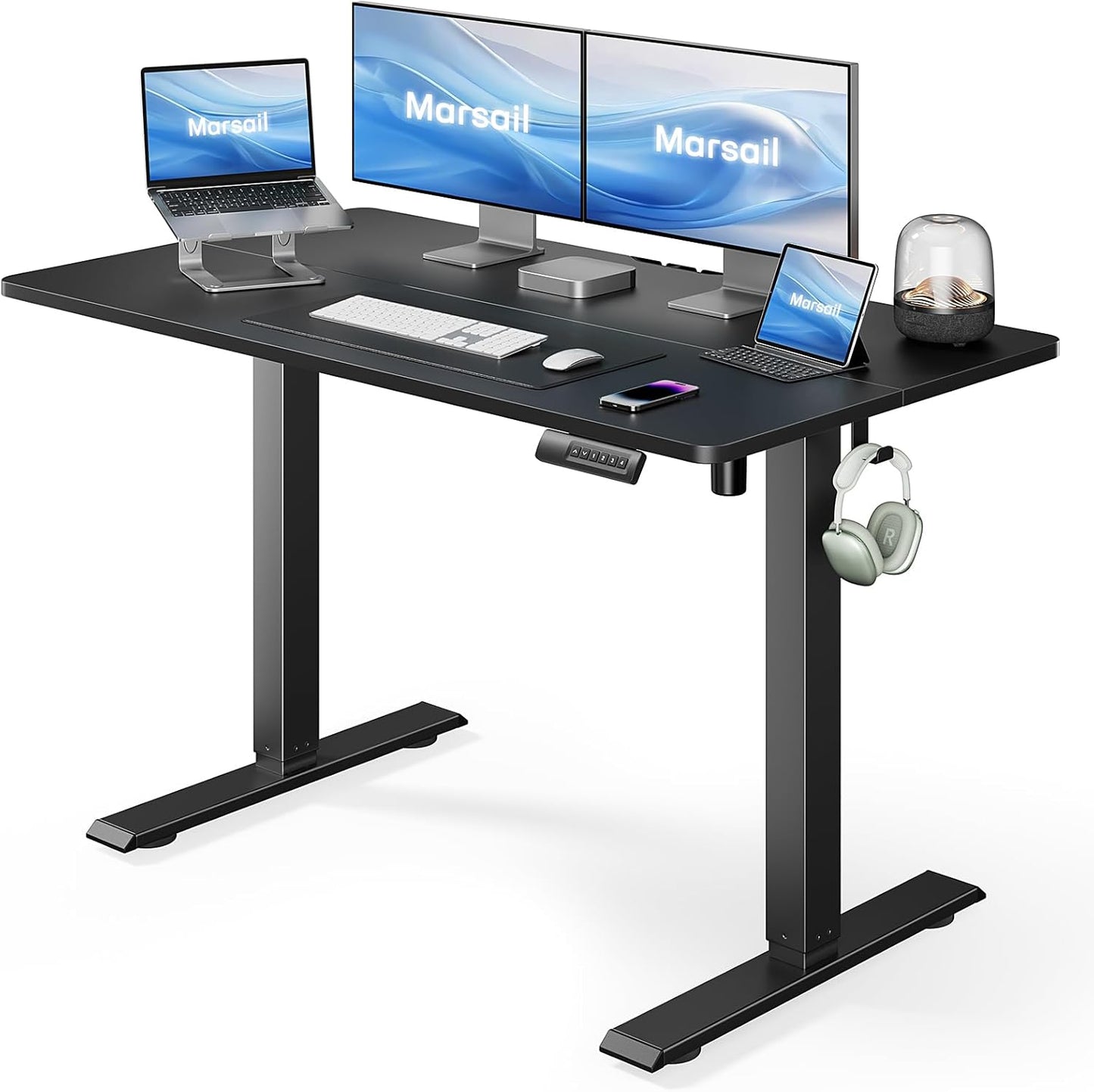 Marsail Electric Standing Desk,Adjustable Height Stand up Desk, 40 x 24 Inch Home Office Furniture Computer Desk, 4 Memory Preset with Headphone Hook, Cable Organizer, Black