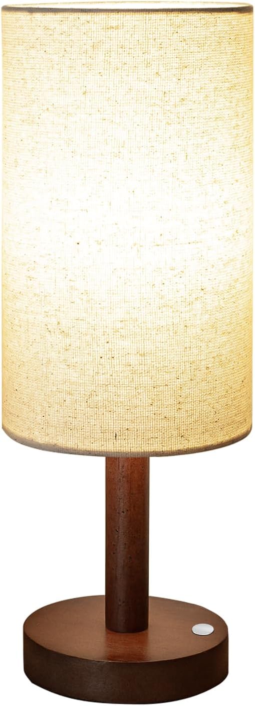 LALISU Cordless Table Lamp, 3 Color Dimming Portable Battery Lamp, Touch Control Wood Base Small Bedside Lamps for Night Stands, Living Room, Office(LED Bulb Included) (Cordless Wood Base)