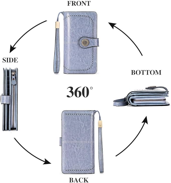 SENDEFN Wallets for Women Leather Credit Card Holder with RFID Blocking Large Capacity Wristlet | with RFID Blocking