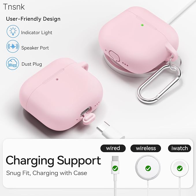 for AirPods 4 Case with Magnetic Cover, TNSNK Silicone AirPod 4 Case Cover Compatible with Apple Airpods 4th Gen 2024, Shockproof Protective Cases for Women Girly with Cleaner Kit and Keychain