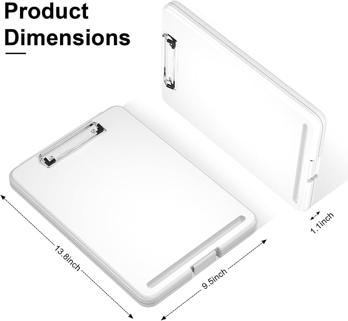 Hongri Clipboard with Storage, 8.5 x 11 Clip Board Foldable, White | Bottom Opening, Size 13.4 x 9.4 X 0.9 in for Nurses, Teacher, Students, Classroom, School & Office Supplies