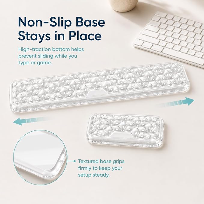 Ergonomic Gel Keyboard Wrist Rest Set, Soft Gel Palm Rest for Keyboard and Mouse, Clear Wrist Support Pad for Typing and Gaming Pain Relief, Non-Slip Base for Computer Laptop (Rectangular)