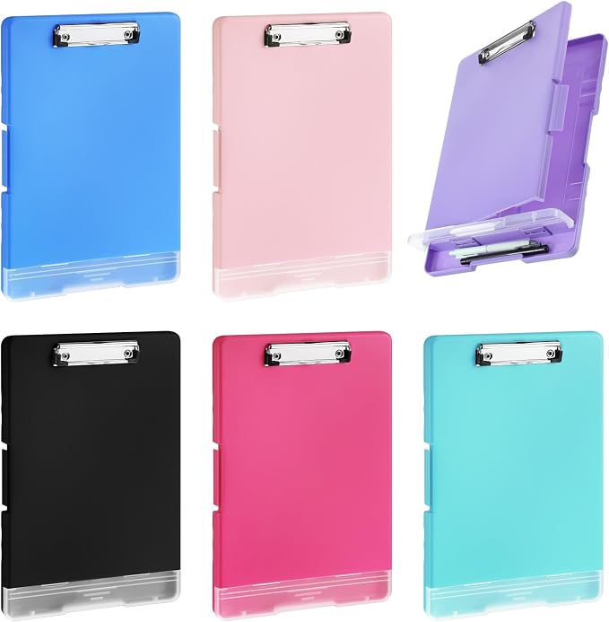 6 Pcs Plastic Clipboard with Storage, A4 Colorful Waterproof Clipboards with Pen Holder, Heavy Duty Nursing Clipboard Folder, Side-Opening Nursing Clip Board for Office, Nurses (Multicolor)