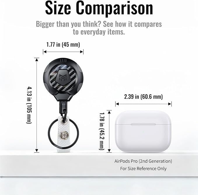 MNGARISTA Upgraded Heavy Duty Retractable Keychain with Belt Clip, 10 OZ Retraction, 31.5" Stainless Steel Cord Key Chain, 3K Carbon Fiber ID Badge Reel Holder with Badge Strap and Key Ring, 8 Pack