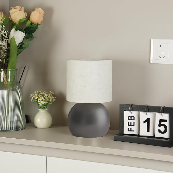Modern Small Table Lamp Set of 2, Minimalist Nightstand Bedside Lamps with One-Button Inline Switch, 6.2×6.2×10.4 Inch Desk Light for Bedroom, Living Room,Including Light Bulb（Grey）