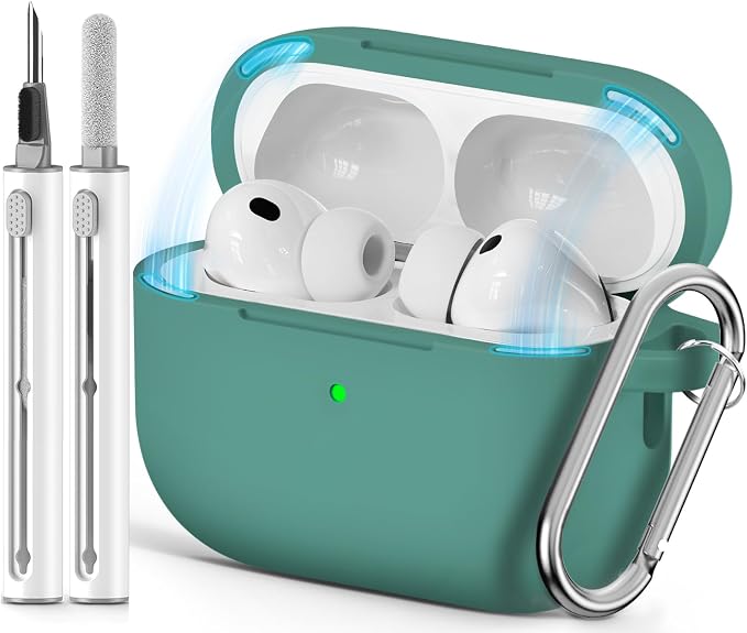 Ljusmicker for AirPods Pro 3 Case 2025 with Cleaner Kit,Magnetic Green | Soft Silicone Protective Cover for Apple AirPod Pro 3rd Generation Case with Keychain for Women Men,Shockproof,Magnetic