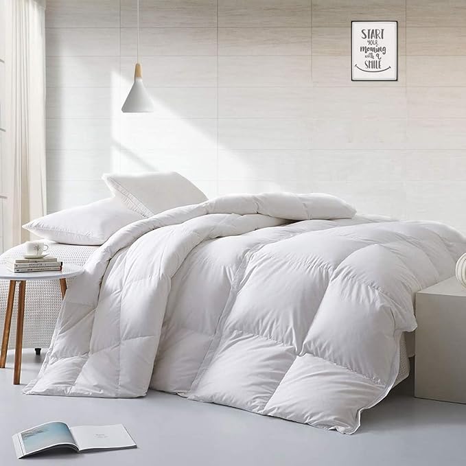 APSMILE Lightweight Down Feather Fibers Comforter Oversized Queen/Full Size, Light Warmth Duvet Insert for Hot Sleepers/Warm Weather -High Fill-Power Hotel Collection Comforter(98x98,White)
