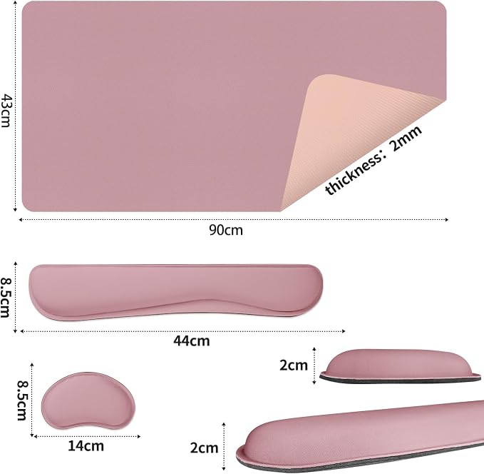 Mouse Pad and Keyboard Wrist Rest, 3-in-1 Keyboard and Mouse Pad | 35.4" x 16.9" Dusty Pink Desk Mat Set,Ergonomic Wrist Rest for Computer Keyboard, Non-slip Base, Waterproof Computer Mat