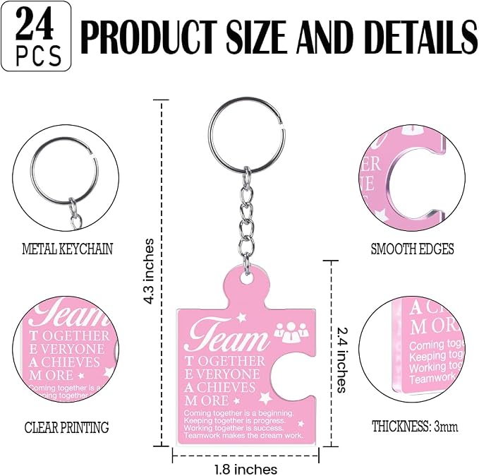 Team Appreciation Gifts Bulk Thank You Keychains for Coworkers | Gift Set for Employee, Staff, Teachers, Teamwork Puzzle Piece Keyring, Acrylic