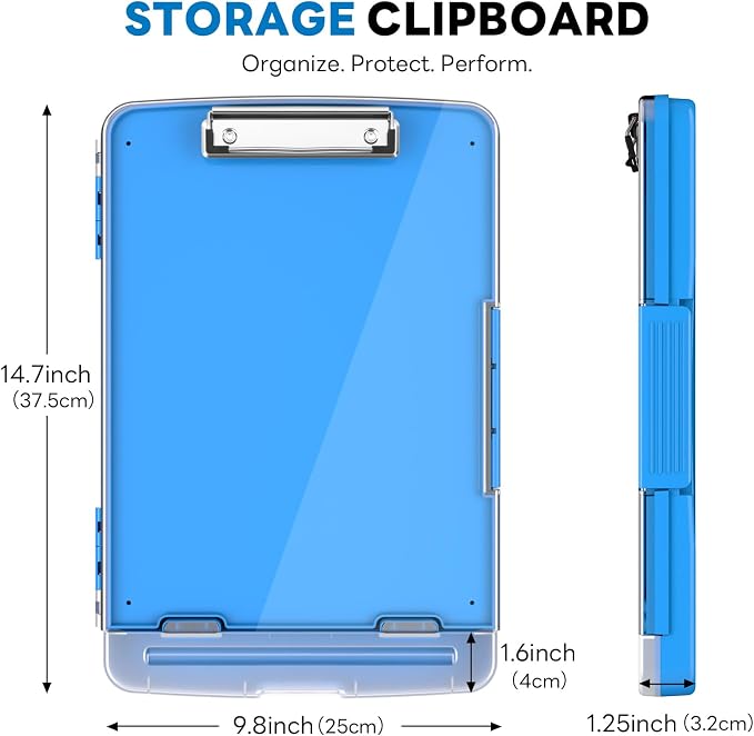 Clipboard with Storage and Pen Holder, Blue 8.5 x 11'' Folder Side Open, Heavy Duty with Dual Compartment, Clear Dry Erase for Coach, Size 14.5 x 9.8 x 1.5'', Office & School Supply