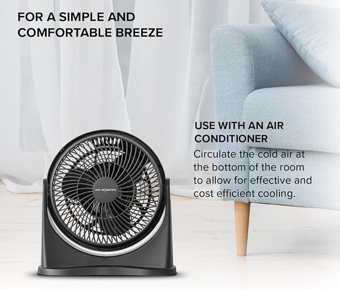 Air Monster 15655 High Velocity 3 Speed 8 Inch Adjustable Tilt Mini Personal Desk Fan with Wall Mount Option and Carry Handle, Black