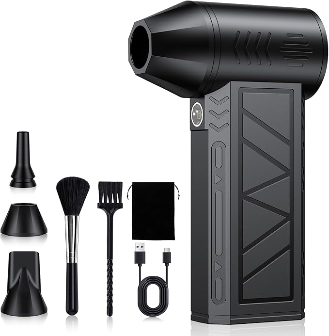 Compressed Air Duster, 130000 RPM High-Speed Electric Air Duster with Brushless Motor, 3 Magnetic Nozzles, 4 Speeds, LED Light & 5000mAh Rechargeable Battery for PC Keyboard Car Cleaning