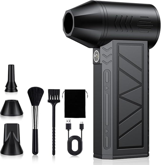 Compressed Air Duster, 130000 RPM High-Speed Electric Air Duster with Brushless Motor, 3 Magnetic Nozzles, 4 Speeds, LED Light & 5000mAh Rechargeable Battery for PC Keyboard Car Cleaning