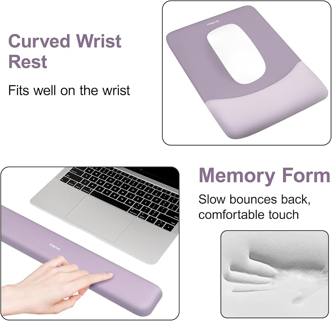 MOSISO Keyboard Mouse Pad Set, Large Gaming Mouse Pad&Keyboard Wrist Rest | Rectangular Mousepad with Wrist Rest&Coaster, Ergonomic Non-Slip&Easy Typing Pad with Curved Silicone Lining, Purple