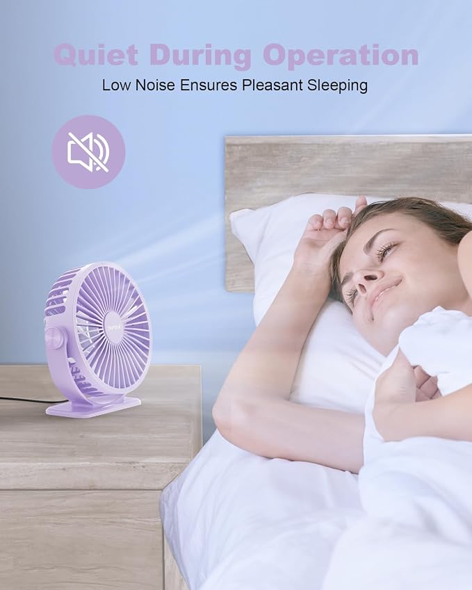 TriPole Desk Fan USB Powered Small Portable Quiet Mini Personal Plug In Fan | Purple, 3 Speeds, 360°Rotation, Desk Fans Small Quiet, 4.9ft Cable, Strong Breeze for Desktop Bedroom Office Table Travel