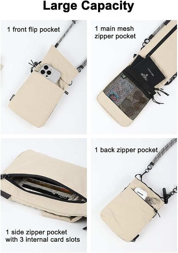 GOX Neck Wallet for Traveling Women,RFID Blocking Crossbody Wallet | Nylon Water-Repellent Passport Holder with Phone Pocket, Small Neck Pouch