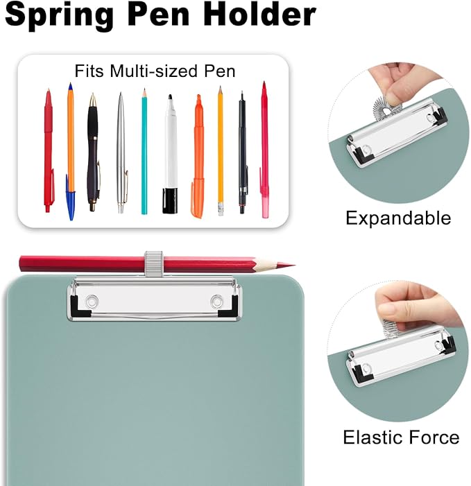 Hongri A5 Clipboard with Storage, Metal Retractable Pen Holder, Dark Green | 6 x 9'' Nursing Plastic Foldable Clip Board, Size 9.4 x 6.1 x 0.9 in, Menu Box for Work, Office & School Supplies