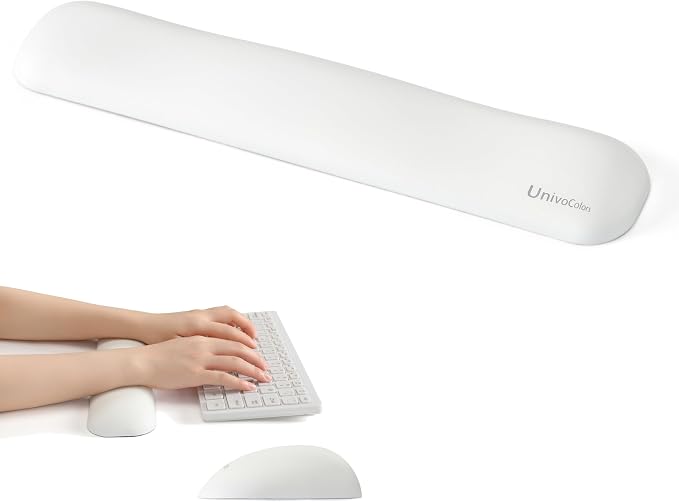 UnivoColors Design-Medium Wave Keyboard Wrist Rest of Medium, Artificial Sheepskin+Memory Foam+Ergonomic+Anti-Slip Gel, Resilience Support During Work and Gaming,Keyboard Accessory,White