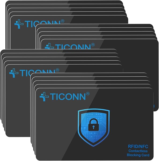 TICONN RFID Blocking Cards - 20 Pack, Premium Contactless NFC Debit Credit Card Passport Protector Blocker Set for Men & Women, Smart Slim Design Perfectly fits in Wallet/Purse (20)