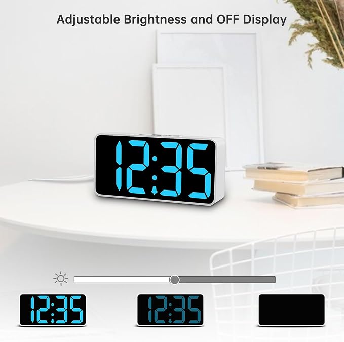 DreamSky Small Digital Alarm Clock for Bedroom with Large Big Numbers | Electric Bedside Desk Clock with USB Charging Port, Brightness Dimmer, Adjustable Alarm Volume, USB-C Adapter Powered