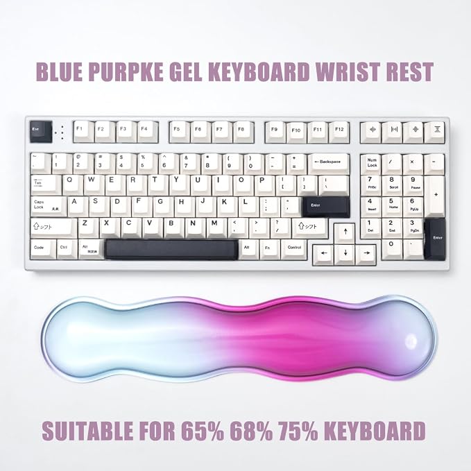 Ergonomic Silicone Gel Wrist Rest for Keyboard and Mouse – Blue Purple Clear Wrist Rest Set for 60%/68%/75% Computer Keyboard, Comfort & Support for Typing and Gaming