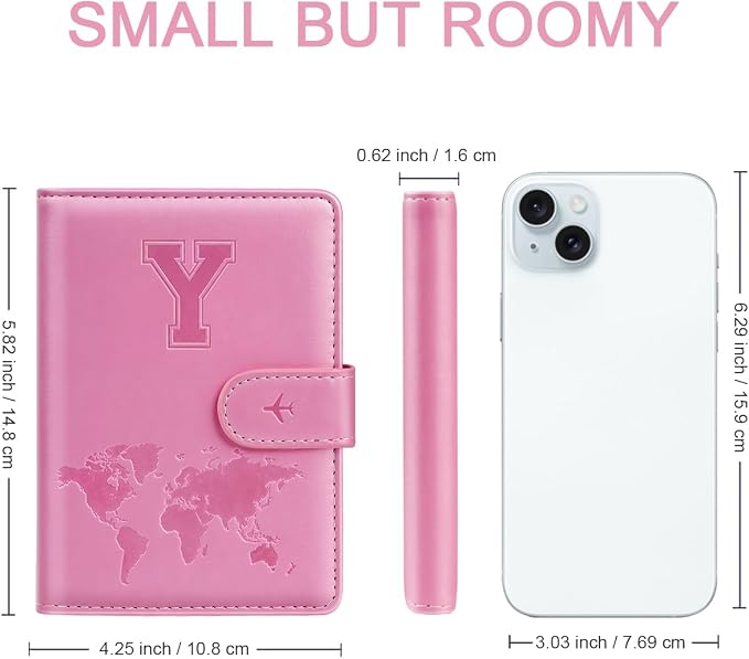 Passport Holder Cover Initial Letter A-Z Travel Wallet Personalized | Travel Essentials, Embossed Design, RFID Blocking, Personalized Gift, Passport Book Holders for Women and Girls, Pink-Y