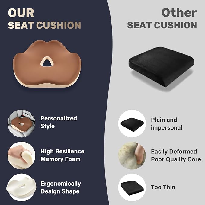 Coverado Lumbar Support and Car Neck Pillow, Ergonomic Memory Foam Desk Chair Cushion and Headrest Pillow for Car Office Chair, Sciatica & Neck & Tailbone Cushion-Black&Gray