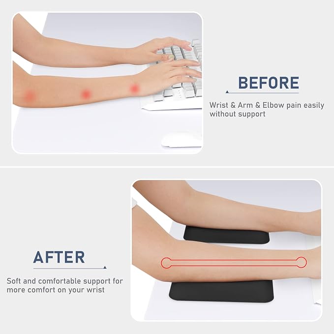 Leolee Elbow Rest Pads for Desk, Gel Ergonomic Wrist Rest Arm Rest Pads | Upgraded, Memory Foam, Non-Slip Base, Cushion Support Relieve Elbow and Wrist Pain for Computer, Office, 2 Packs, Black