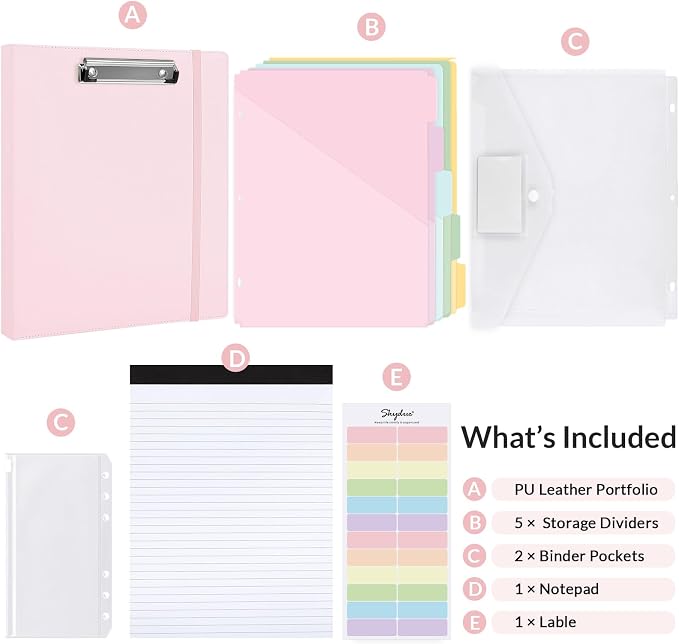 SKYDUE 3 Ring Binder with Clipboard, 13.2" × 10.2" Faux Leather 1 Inch Binder Organizer with 5 Pocket Dividers, Notepad, Labels & 2 Storage Pockets for Teachers, Students, Nurses & Office Work