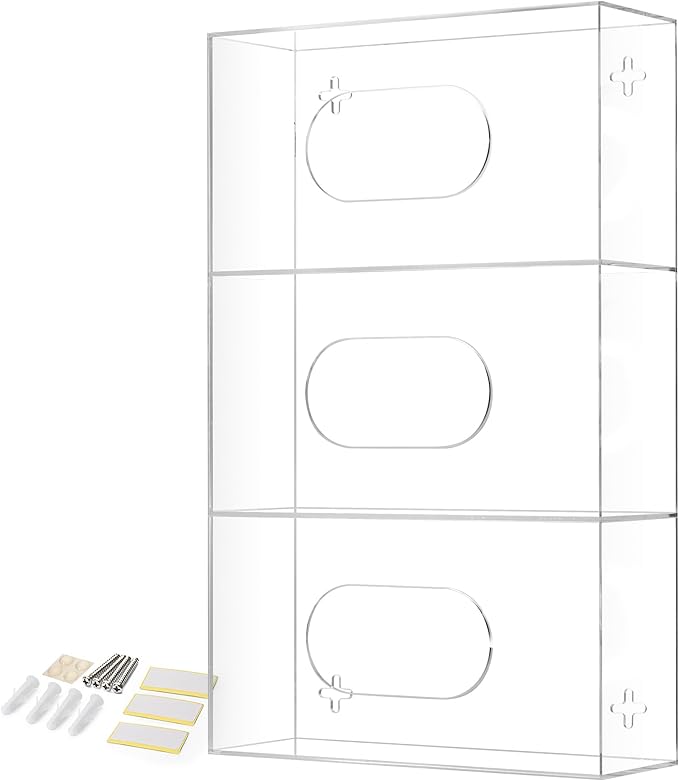 Triple Glove Box Holder Wall Mount Glove Dispenser - Disposable Glove Holder Wall Mount Glove Station for Medical Gloves, Multipurpose Kitchen Gloves Holder - 16.5 x 10 x 3.5 Inches