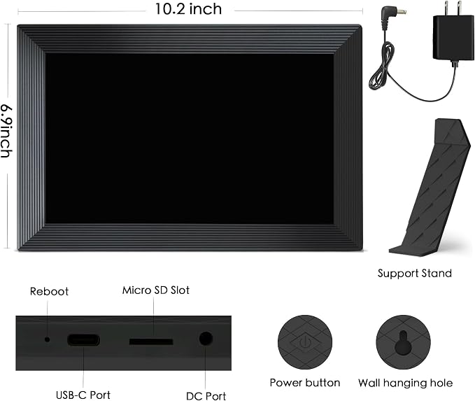 Frameo 10.1" Digital Picture Frame WiFi, 1280 * 800 IPS HD Touchscreen, 32GB Storage, Instant Share Pictures Video, Smart Photo Frame Electronic, Gifts for Mom, House Warming